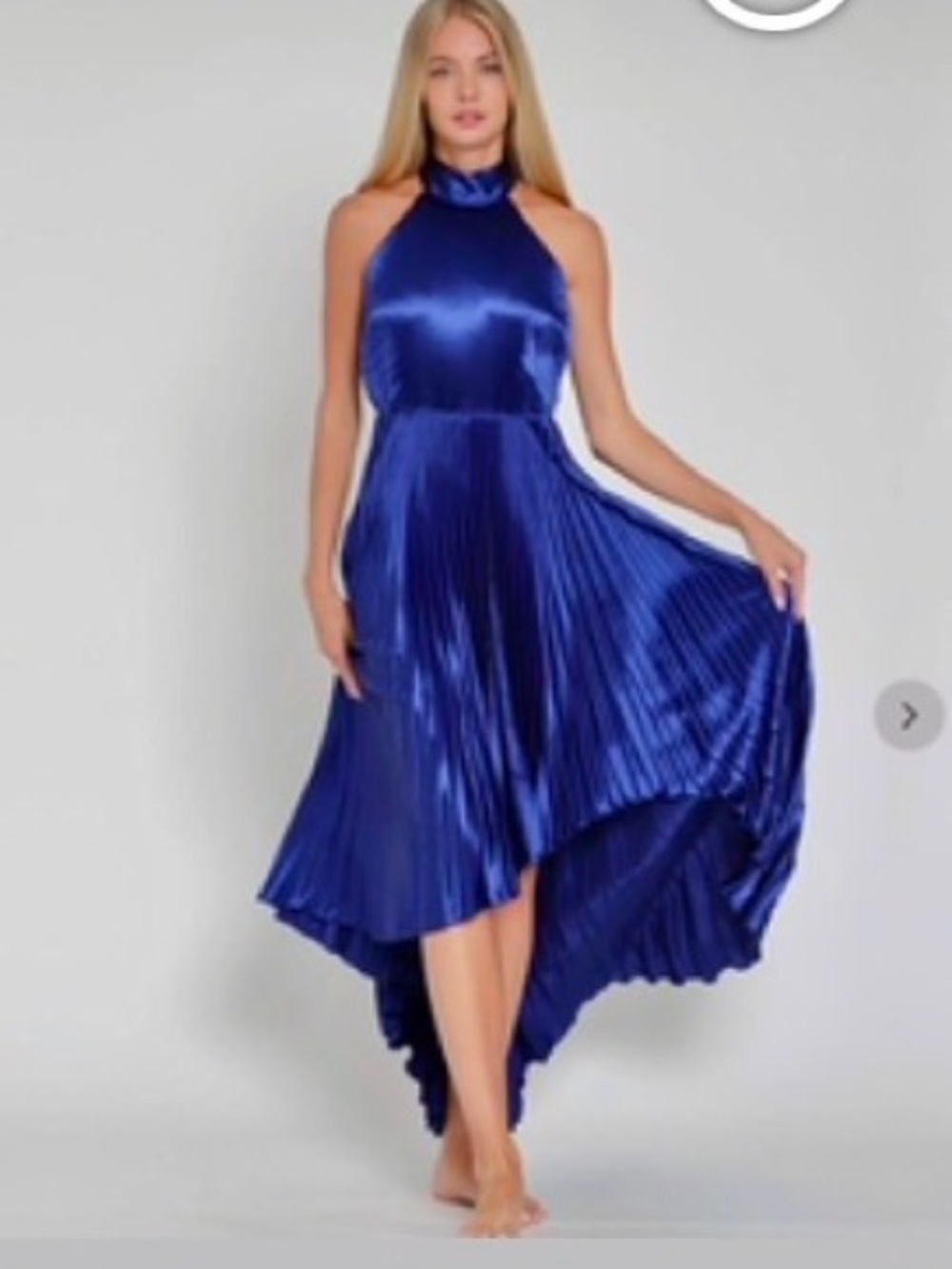 Aakaa Royal Blue Halter Pleated Maxi Dress